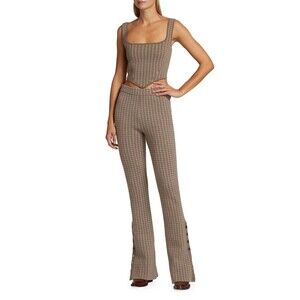 Naadam 2pc Sweater Set Flare Pants M Corset Top M Wool & Cashmere Houndstooth